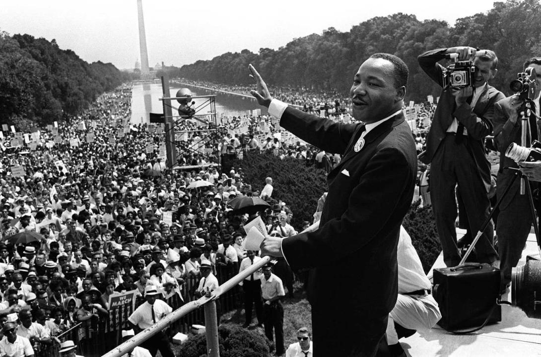 Martin Luther King Jr. addressing an enormous crowd on the Mall in Washington D.C.
